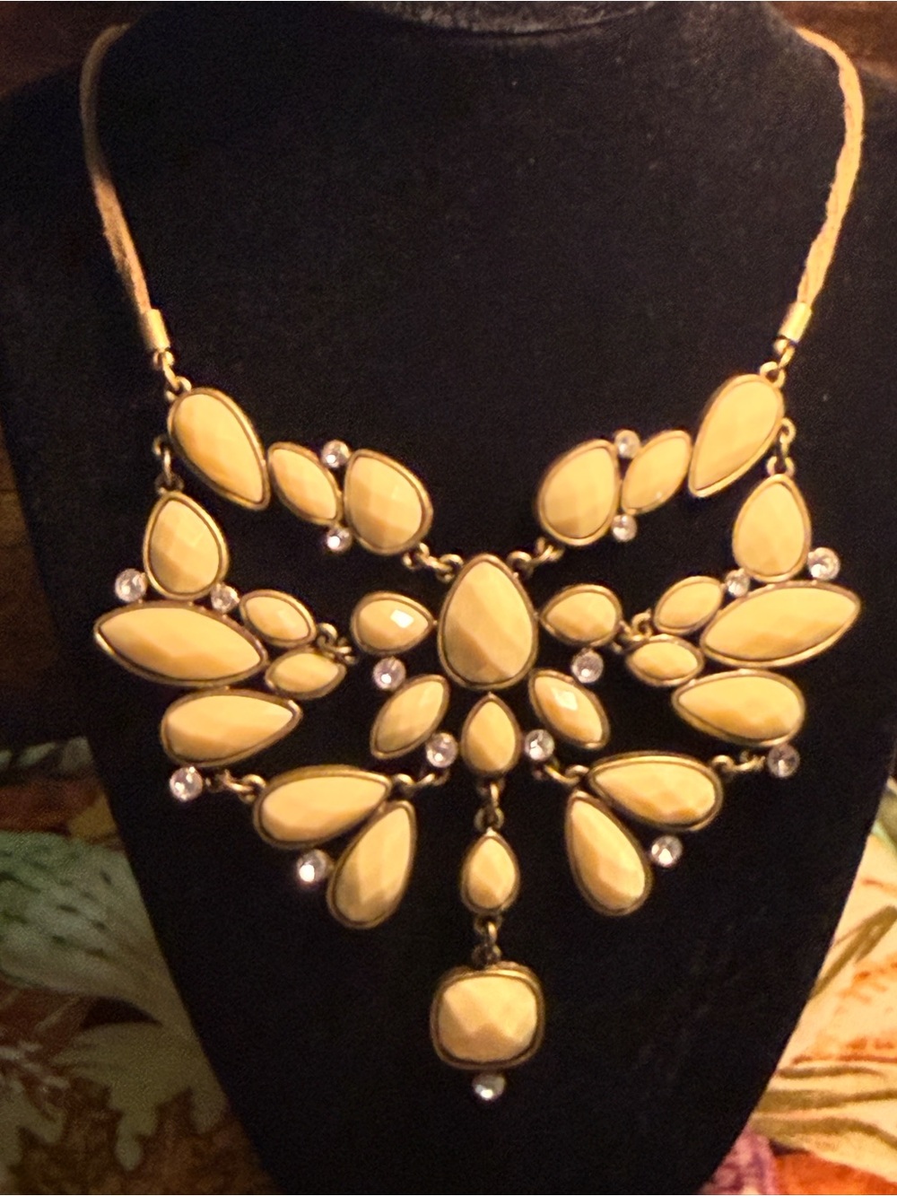 Yellow Faceted Statement Bib Necklace with Crystal Accents